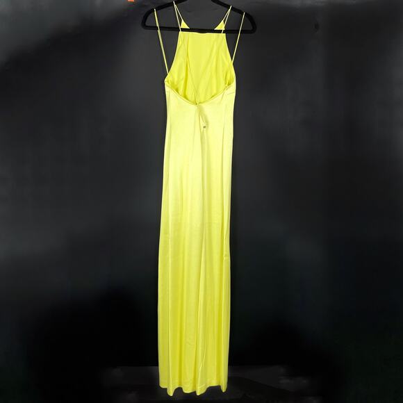 Alice & Olivia Ettley Halter Maxi Dress Yellow Lime Gown Front Slit Sz 8 - Picture 7 of 13